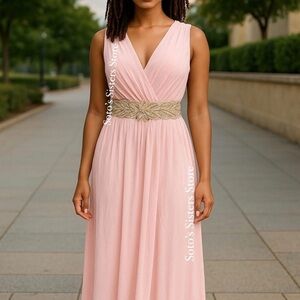 Chic Blush Maxi Dress with Gold Accents